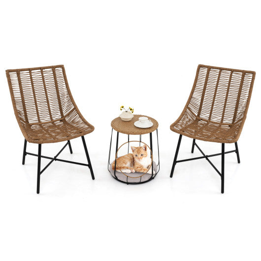 3 Piece Outdoor Furniture Set with Pet Housefor Patio Yard-Brown