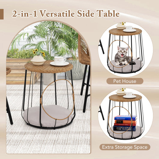 3 Piece Outdoor Furniture Set with Pet Housefor Patio Yard-Brown