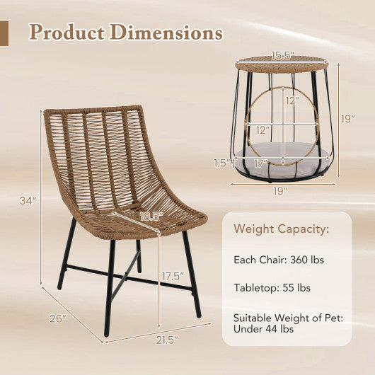 3 Piece Outdoor Furniture Set with Pet Housefor Patio Yard-Brown