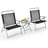 3 Pieces Patio Folding Chair Set Outdoor Metal Conversation Set