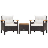3 Pieces Patio Rattan Furniture Set with Removable Cushion-Off White