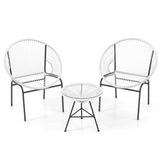 3 Pieces Patio Acapulco Furniture Bistro Set with Glass Table-White