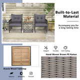 3 Piece Patio Rattan Furniture Set with Acacia Wood Tabletop