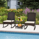 3 Piece Patio Rocking Set Wicker Rocking Chairs with 2-Tier Coffee Table-Off White