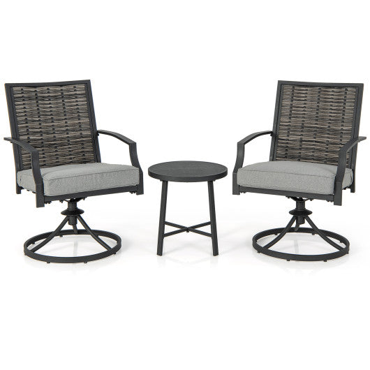 3 Piece Patio Swivel Chair Set with Soft Seat Cushions for Backyard