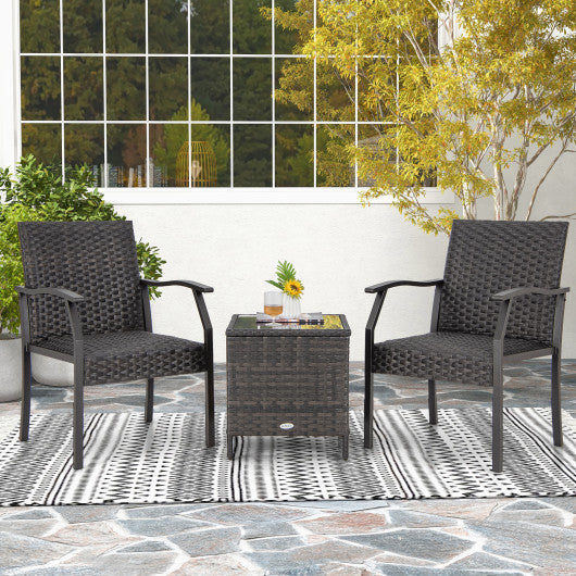 3 Piece Patio Wicker Chair Set with Quick Dry Foam Cushions All Weather