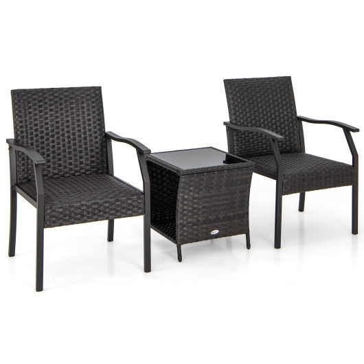 3 Piece Patio Wicker Chair Set with Quick Dry Foam Cushions All Weather