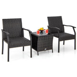 3 Piece Patio Wicker Chair Set with Quick Dry Foam Cushions All Weather