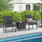 3 Piece Patio Wicker Chair Set with Quick Dry Foam Cushions All Weather