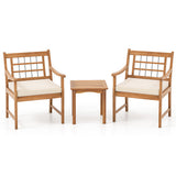 3 Piece Wood Patio Furniture Set with Seat Cushions and Acacia Wood Frame-White