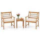 3 Piece Wood Patio Furniture Set with Seat Cushions and Acacia Wood Frame-White