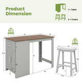 3-Piece Bar Table Set for 2 with 2 Saddle Stools for Dining Room-Gray
