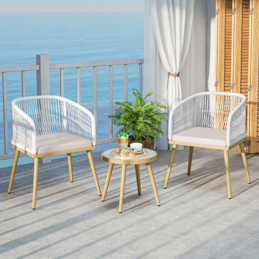 3 Pieces Outdoor Bistro PE Wicker Conversation Furniture Set-White