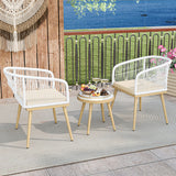 3 Pieces Outdoor Bistro PE Wicker Conversation Furniture Set-White