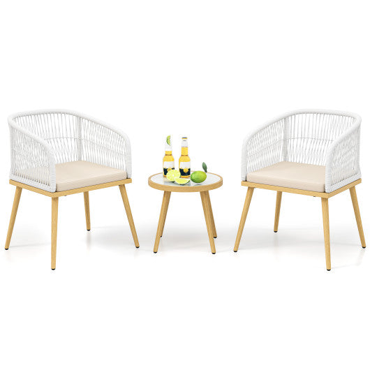 3 Pieces Outdoor Bistro PE Wicker Conversation Furniture Set-White