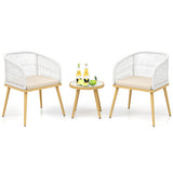 3 Pieces Outdoor Bistro PE Wicker Conversation Furniture Set-White