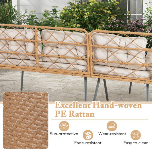 3 Pieces Corner Patio Furniture with Small Coffee Table-Beige