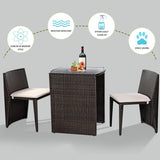 3 Pieces Cushioned Wicker Patio Bistro Set with No Assembly Needed