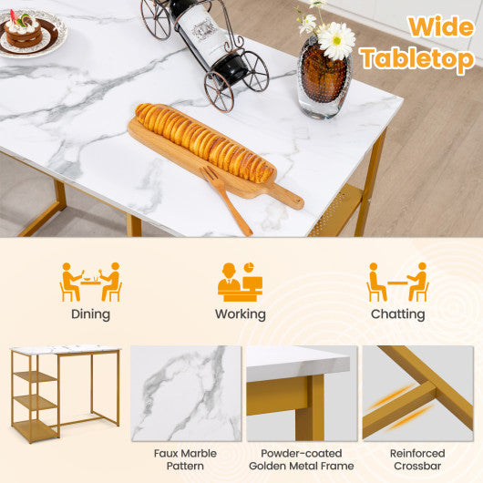 3 Pieces Gold Bar Table Set for 2 with 3-Tier Storage Shelves-Golden