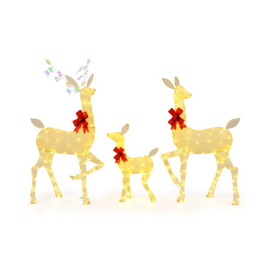3 Pieces Lighted Family Deer Set with LED Lights and RGB Flashing Lights