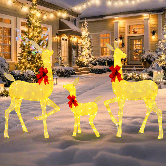 3 Pieces Lighted Family Deer Set with LED Lights and RGB Flashing Lights