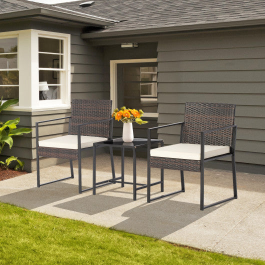 3 Pieces Modern Heavy Duty Patio Furniture Set with Coffee Table-Off White
