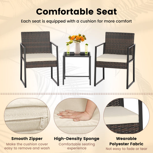 3 Pieces Modern Heavy Duty Patio Furniture Set with Coffee Table-Off White