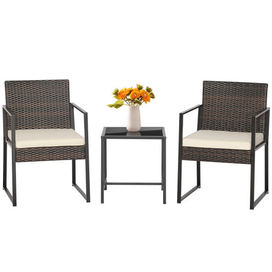 3 Pieces Modern Heavy Duty Patio Furniture Set with Coffee Table-Off White