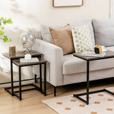3 Pieces Multifunctional Coffee End Table Set-Oak