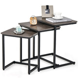 3 Pieces Multifunctional Coffee End Table Set-Oak