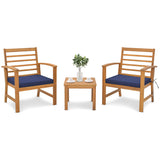 3 Pieces Outdoor Furniture Set with Soft Seat Cushions-Navy