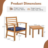 3 Pieces Outdoor Furniture Set with Soft Seat Cushions-Navy