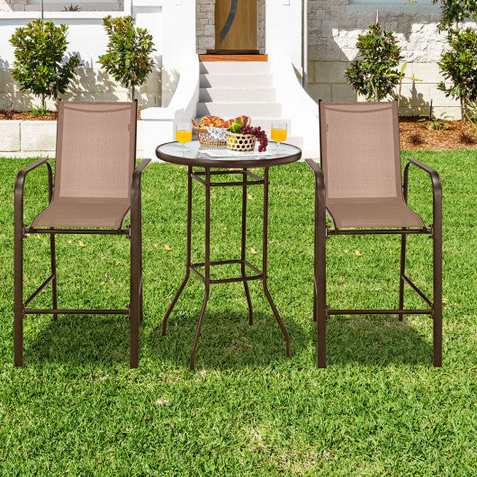 3 Pieces Outdoor Patio Bar Table Stool Set-Brown