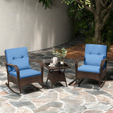 3 Pieces Outdoor Rocking Set with Tempered Glass Coffee Table for Backyard Poolside-Navy