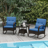 3 Pieces Outdoor Rocking Set with Tempered Glass Coffee Table for Backyard Poolside-Navy