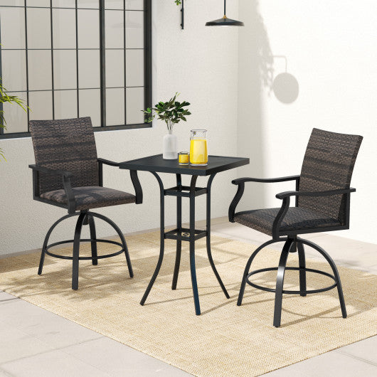 3 Pieces PE Wicker Patio Swivel Bar Set with Quick-Drying Foam-Black