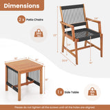 3 Pieces Acacia Wood Patio Furniture Set with Armchairs Coffee Table