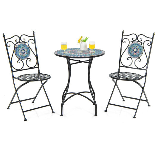 3 Piece Patio Bistro Set with Mosaic Pattern