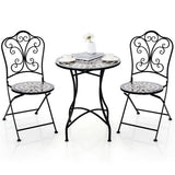 3 Piece Patio Bistro Set with Round Table and 2 Folding Chairs