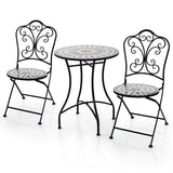 3 Piece Patio Bistro Set with Round Table and 2 Folding Chairs