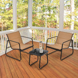 3 Pieces Patio Conversation Set with Breathable Fabric and Tabletop-Brown