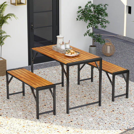 3 Pieces Patio Dining Set with Picnic Table and 2 Benches for 4 People
