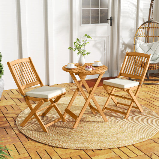 3 Pieces Patio Folding Bistro Set with Padded Cushion and Round Coffee Table-White