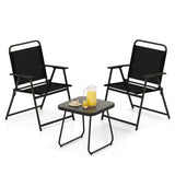 3 Pieces Patio Folding Conversation Chairs and Table-Black