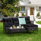 3 Pieces Patio Furniture Sectional Set with 5 Cozy Cushions-Black