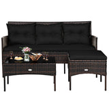 3 Pieces Patio Furniture Sectional Set with 5 Cozy Cushions-Black