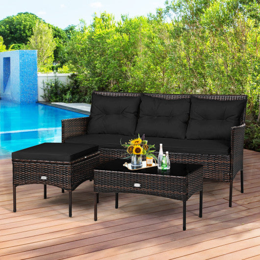 3 Pieces Patio Furniture Sectional Set with 5 Cozy Cushions-Black