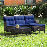 3 Pieces Patio Furniture Sectional Set with 5 Cozy Cushions-Navy