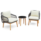 3 Pieces Patio Furniture Set with Cushioned Chairs and Tempered Glass Side Table-Black