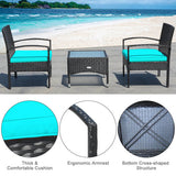 3 Pieces Patio Wicker Rattan Furniture Set with Cushion for Lawn Backyard-Turquoise